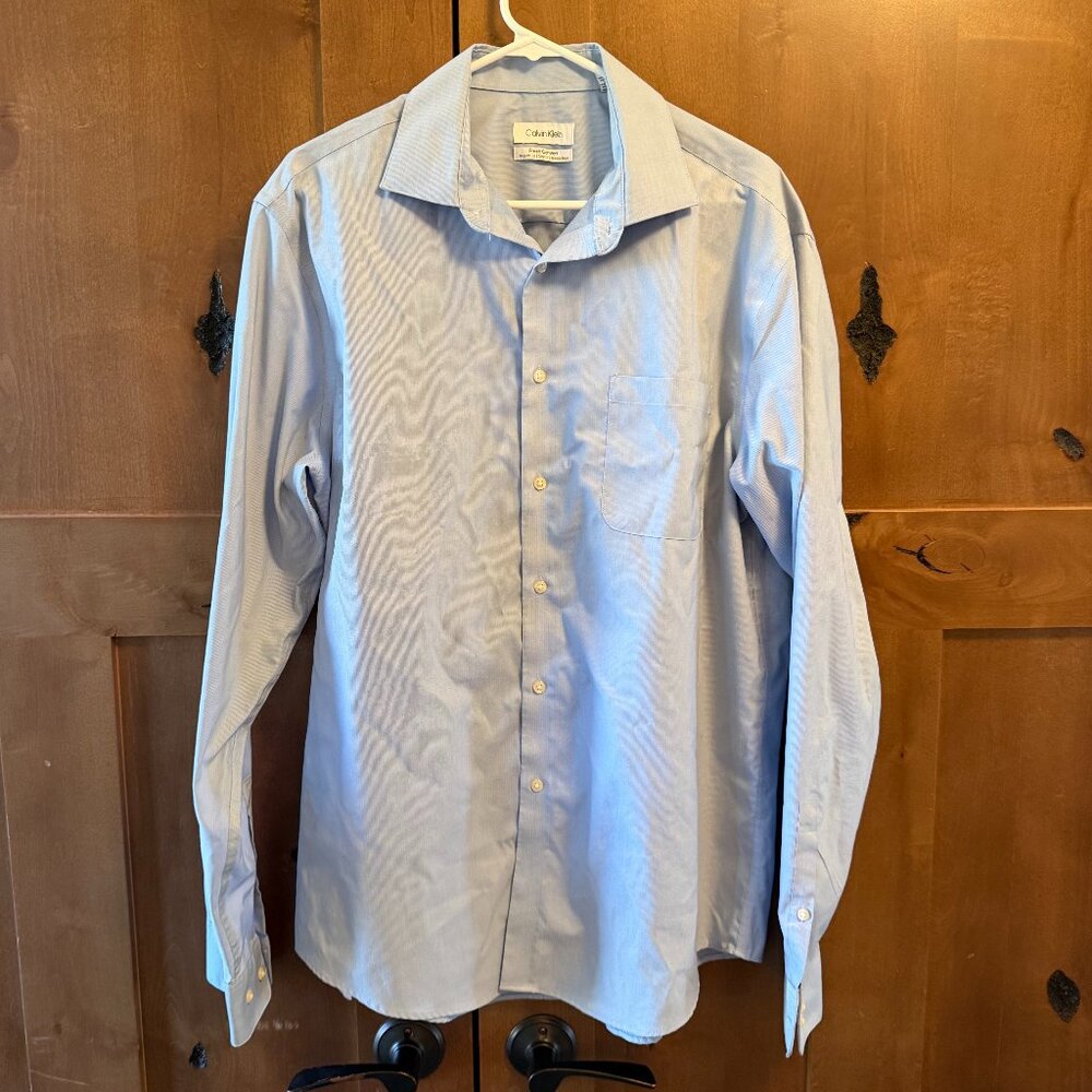 Calvin Klein Fresh Comfort Reg. Fit Stretch No Wrinkle Dress Shirt (Mens L)